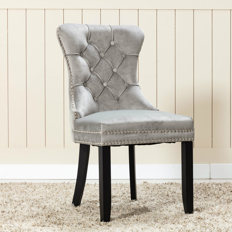 Rosdorf Park Tufted Velvet Upholstered Wingback Side Chair in Gray